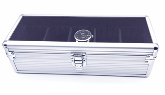 五位铝合金手表盒透明玻璃盖板内附绒布表枕